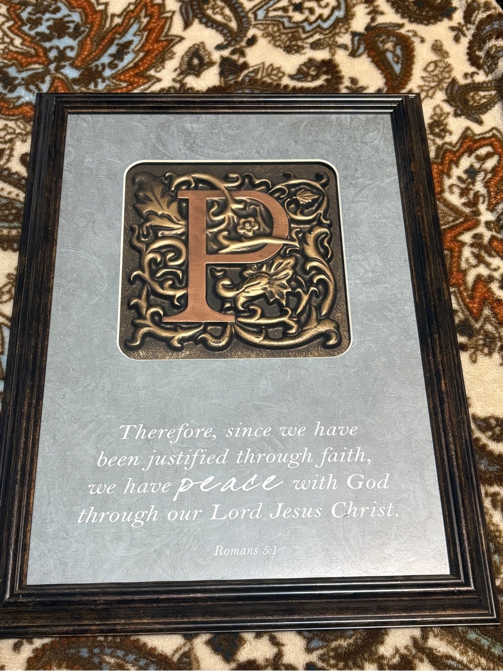 Source Unknown Bronze Letter P Framed Wall Art with Gray Mat and Brown Frame